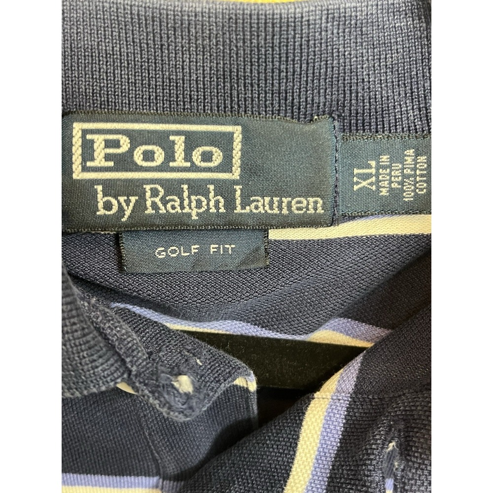 Mens Blue White Striped Polo Ralph Lauren XL Shirt Golf Travel Casual (B32) - Picture 2 of 3